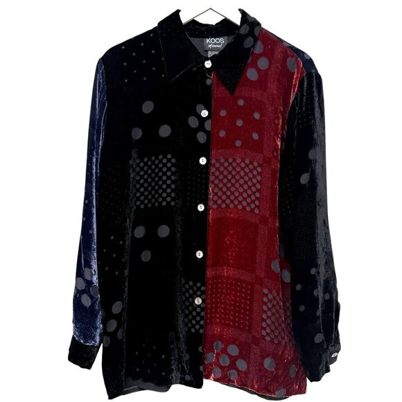 KOOS Of Course Silk Blend Velvet Shirt Medium Black Colorblock Artsy Womens Top - Picture 1 of 10